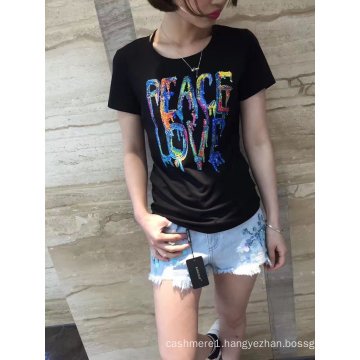 Summer Fashion Applique Letter Cotton Round Neck Short Sleeve T-Shirt